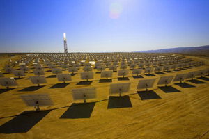 A BrightSource solar tower under construction