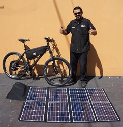 Electric bicycles speeding up with the sun