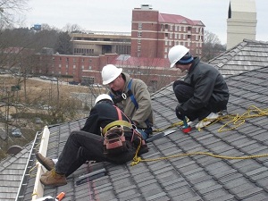 A rooftop solar installation in progress